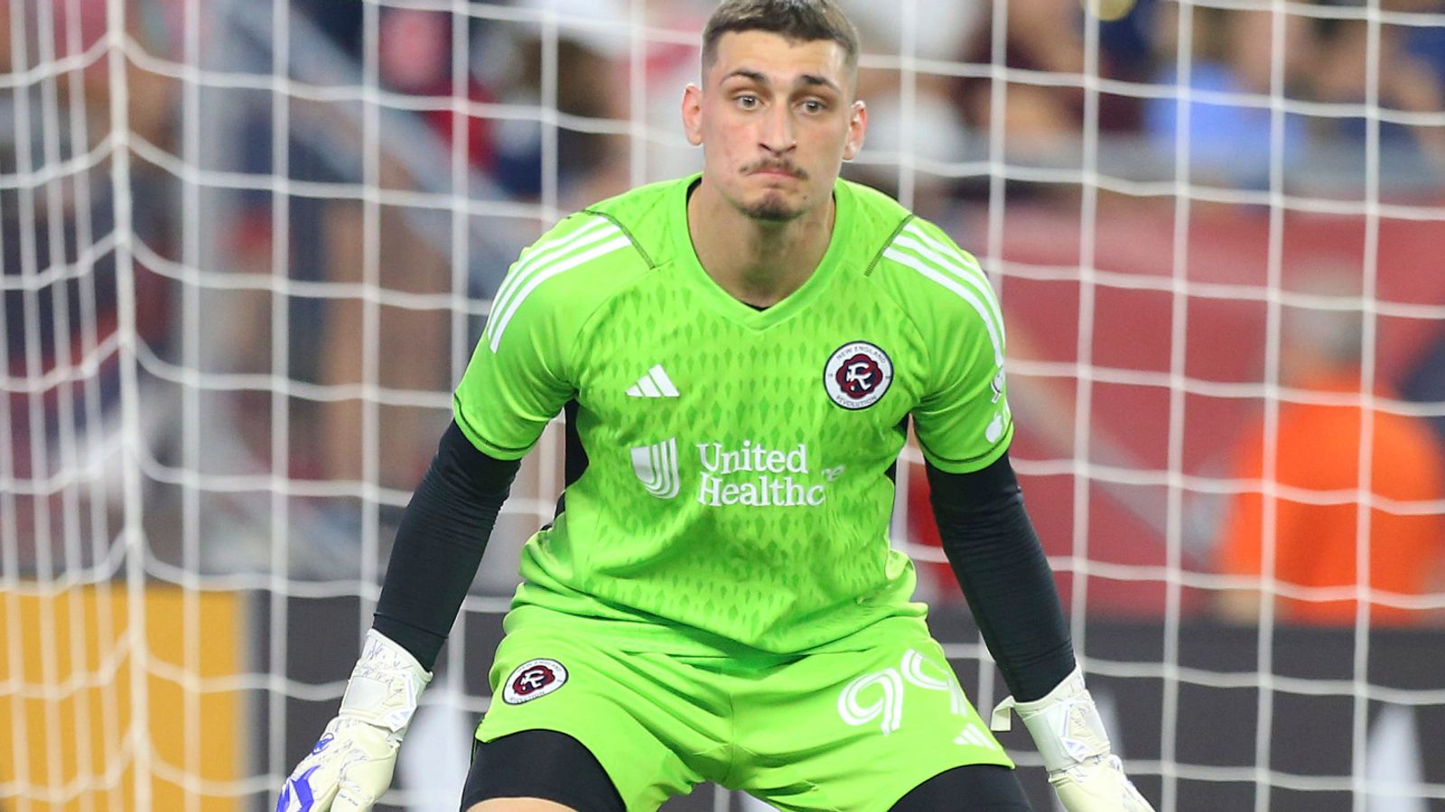 July 15, 2023; Foxborough, MA, USA; New England Revolution goalkeeper Djordje Petrovic (99) in action during the MLS match between D.C. United and New England Revolution. Anthony Nesmith/CSM (Credit Image: .. Anthony Nesmith/Cal Sport Media) (Cal Sport Media via AP Images)